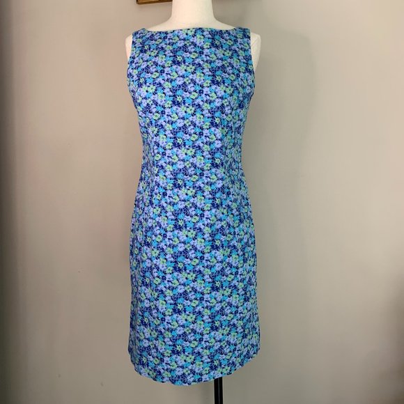 Floral Print Sleeveless Knee Length Dress High Neck Pencil Shift Sheath Size 5/6 - Picture 1 of 15